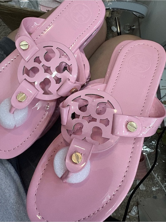 Tory Burch Shoes - Tory Burch Patent Pink Logo Thong Sandals